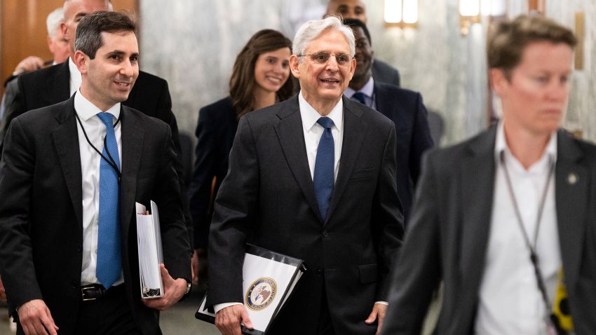 UNITED STATES - JUNE 9: Attorney General Merrick Garland arrives for the Senate Appropriations Subcommittee on Commerce, Justice, Science, and Related Agencies hearing on the proposed budget for fiscal year 2022 for the Department of Justice on Wednesday, June 9, 2021. (Photo by Bill Clark/CQ Roll Call via AP Images)
