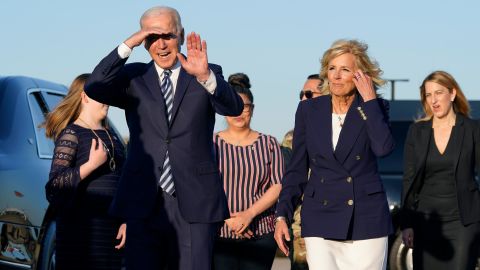 President Joe Biden and first lady Jill Biden walk to a motorcade vehicle after stepping off Air Force One at RAF Mildenhall in Suffolk, England, Wednesday, June 9, 2021.