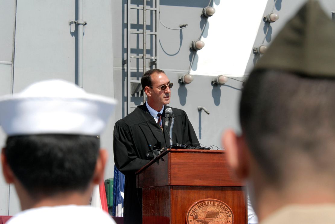 Judge Roger T. Benitez at a naturalization ceremony in August 2006 in Coronado, California.