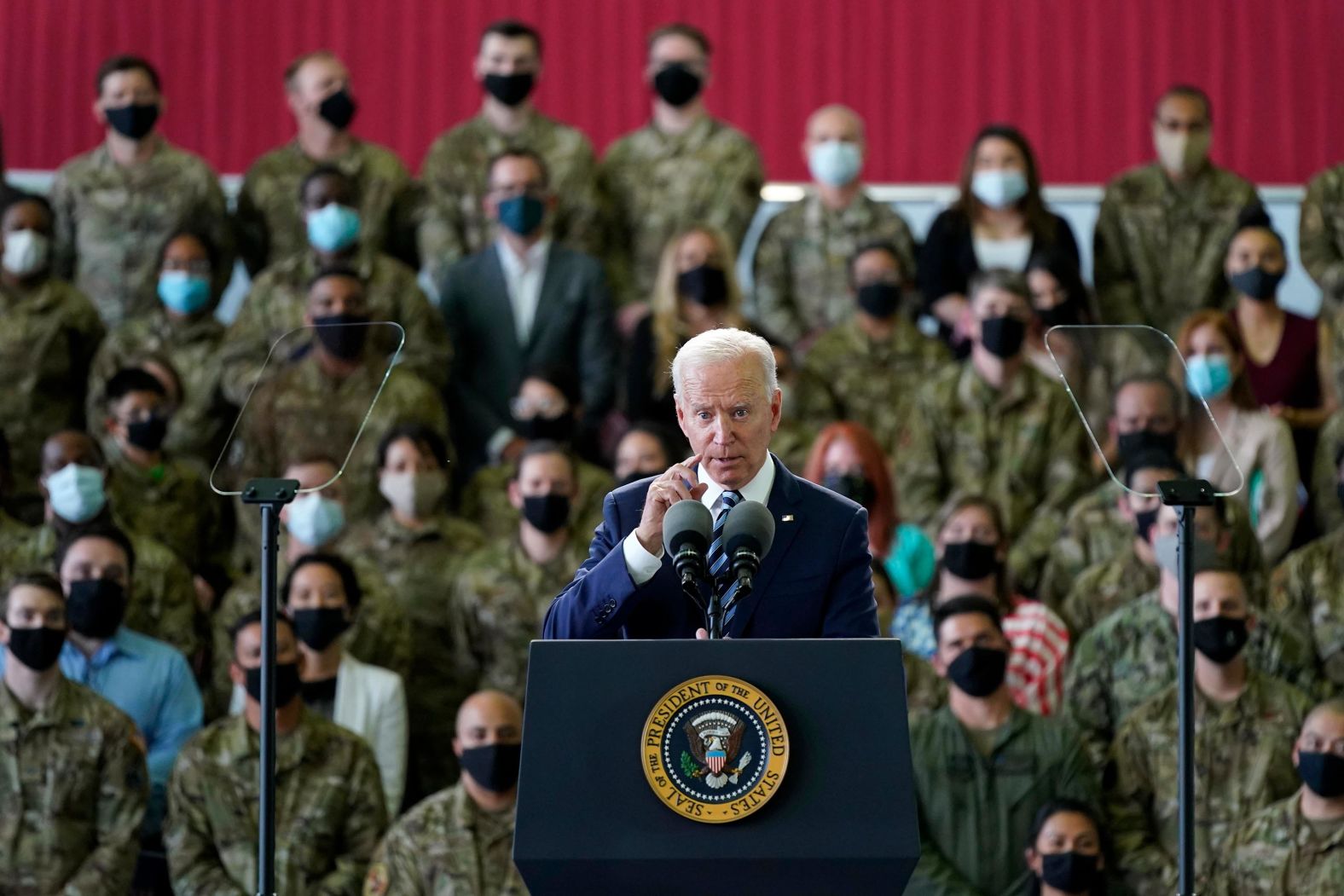Biden speaks to American service members in Suffolk, England, at the beginning of his trip. <a href="index.php?page=&url=https%3A%2F%2Fwww.cnn.com%2F2021%2F06%2F09%2Fpolitics%2Fjoe-biden-troops-europe-trip%2Findex.html" target="_blank">He told the troops</a> that he was in Europe to defend the very concept of democracy.
