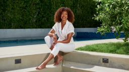 Sherman Oaks, CA - June 4, 2021: Gina Torres, a film and TV actress, photographed in the backyard of her Sherman Oaks home for CNN Latinx Ambition portfolio. CREDIT: Damon Casarez for CNN.