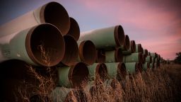 GASCOYNE, ND - OCTOBER 14:  Miles of unused pipe, prepared for the proposed Keystone XL pipeline, sit in a lot on October 14, 2014 outside Gascoyne, North Dakota.  (Photo by Andrew Burton/Getty Images)
