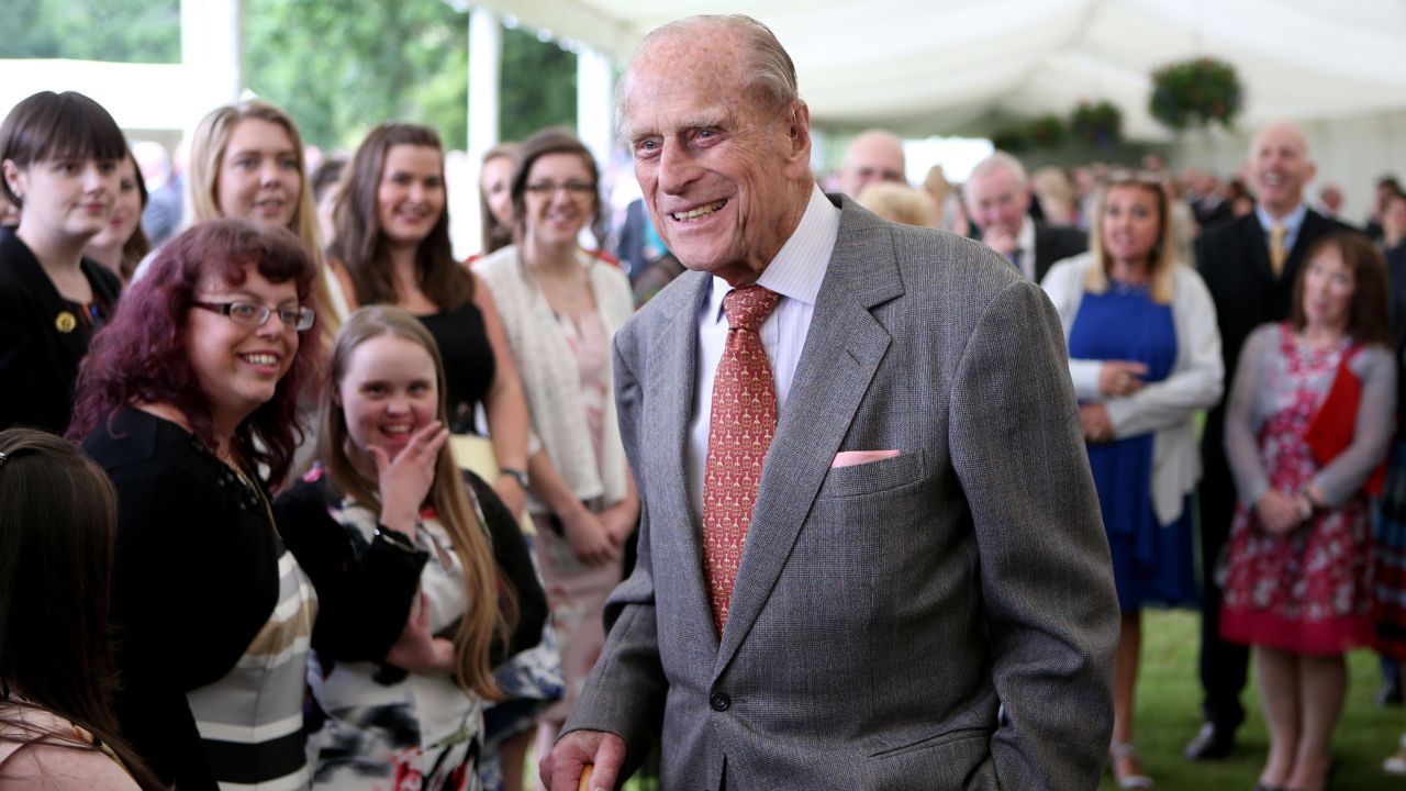 The Duke of Edinburgh attends the Presentation Reception for The Duke of Edinburgh's Gold Award holders in the gardens at the Palace of Holyroodhouse on July 6, 2017 in Edinburgh, Scotland.