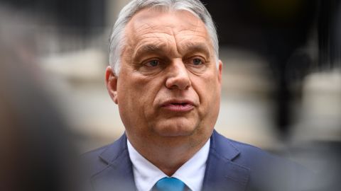 Hungarian Prime Minister Viktor Orbán speaks to the media after a meeting with UK Prime Minister Boris Johnson at Downing Street on May 28, 2021 in London.