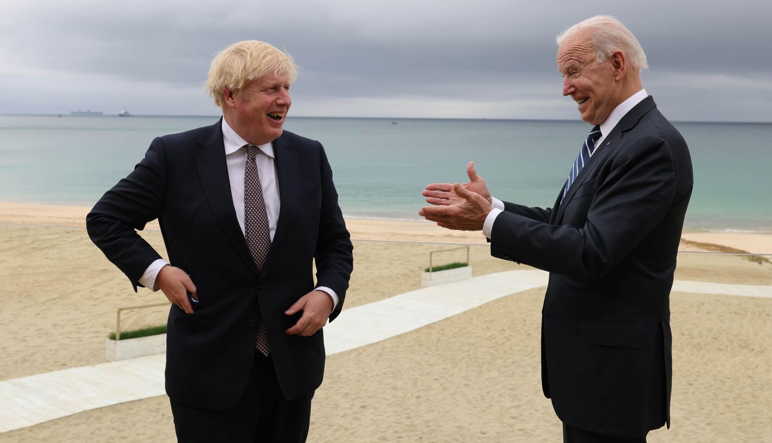 Biden and British Prime Minister Boris Johnson talk in Carbis Bay after their bilateral meeting on Thursday. Biden said his meeting with Johnson was "very productive" and <a href="index.php?page=&url=https%3A%2F%2Fwww.cnn.com%2Fworld%2Flive-news%2Fboris-johnson-joe-biden-uk-meeting-06-10-21%2Fh_4cba5f513a6654335950b23088a957ea" target="_blank">reaffirmed the special relationship between the countries.</a> He noted that the two countries have agreed to work together with <a href="index.php?page=&url=https%3A%2F%2Fwww.cnn.com%2F2021%2F06%2F10%2Fpolitics%2Fnew-atlantic-charter%2Findex.html" target="_blank">a revitalized Atlantic Charter,</a> which includes addressing cybersecurity and climate change.