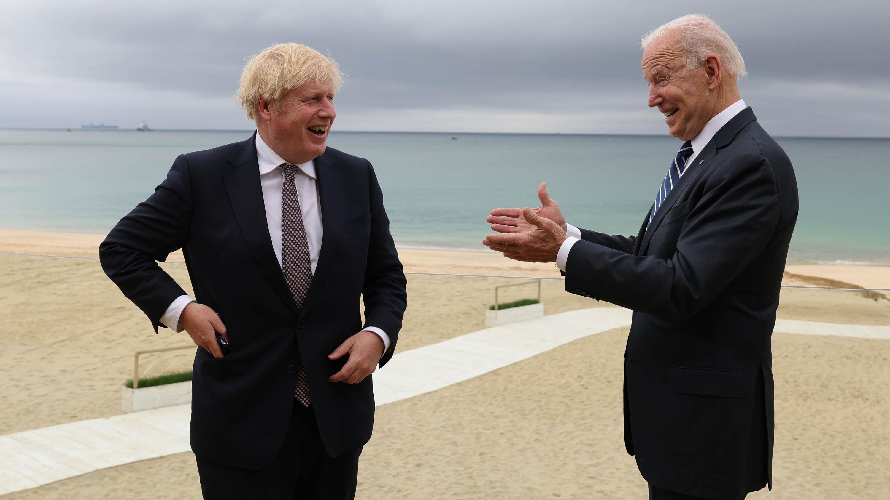 Johnson and US President Joe Biden speak at Carbis Bay in Cornwall, England, after their bilateral meeting in June 2021. Biden and Johnson were participating in the G7 summit that weekend.
