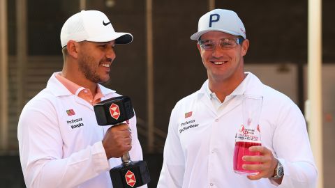 Koepka and DeChambeau attend the launch of The Abu Dhabi HSBC Championship.