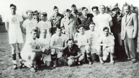 A post-World War II displaced persons camp football team, in Berlin 1949. 