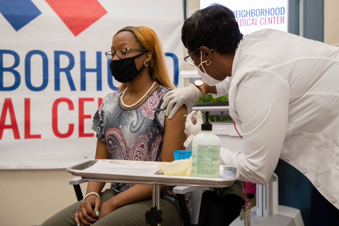 Amaya Waymon, 16, gets her second Covid-19 vaccination at Neighborhood Medical Center in Tallahassee, Florida, on June 10, 2021.