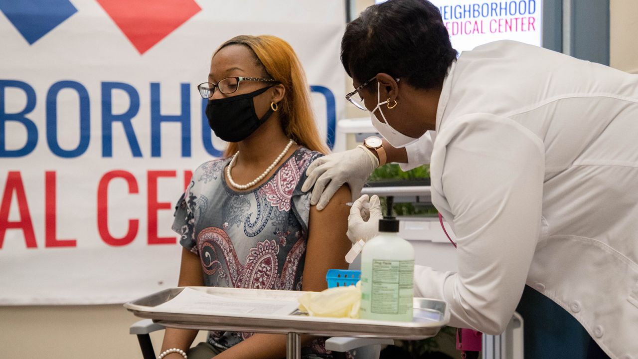 Amaya Waymon, 16, gets her second Covid-19 vaccination at Neighborhood Medical Center in Tallahassee, Florida, on June 10, 2021.