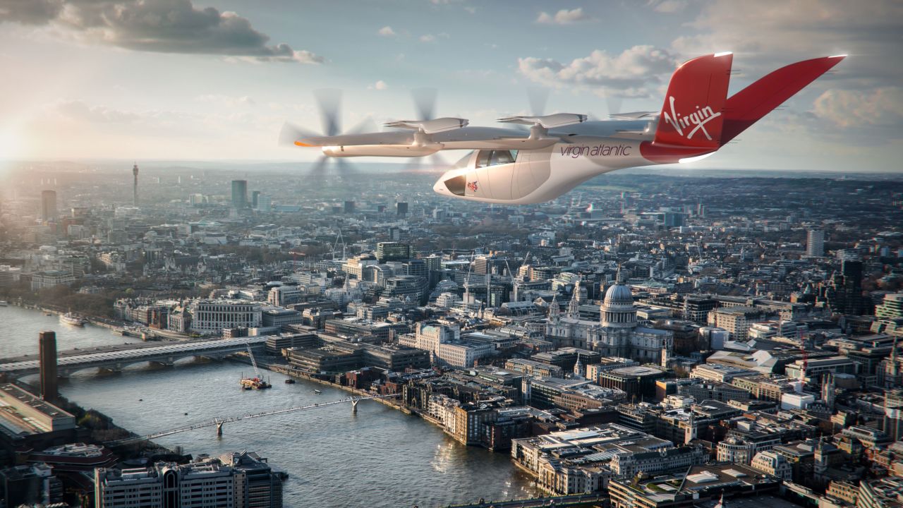 A rendering of a Virgin Atlantic-branded VA-X4 aircraft in London, supplied by Vertical Aerospace.