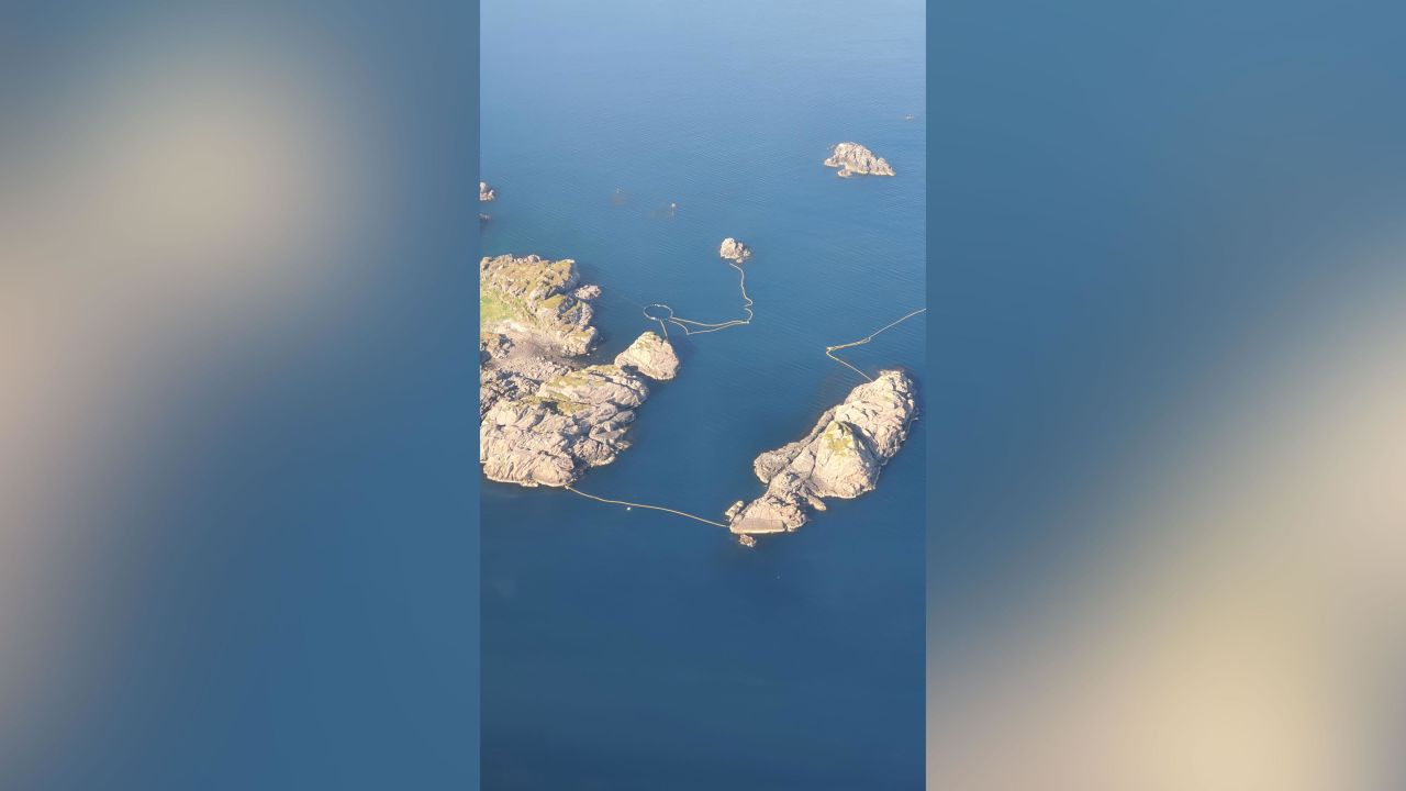 This image, provided by WDC and taken near Norway's Lofoten Islands, shows the net funnel that will bring the minke whale into the trap, and the circular, adapted salmon pen, the organization says.