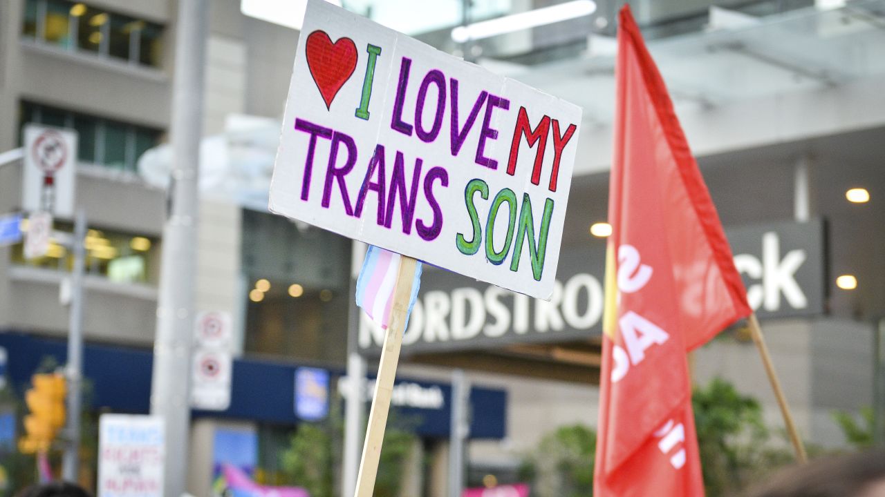 A scene from a pro-transgender march in Toronto in June 2021.