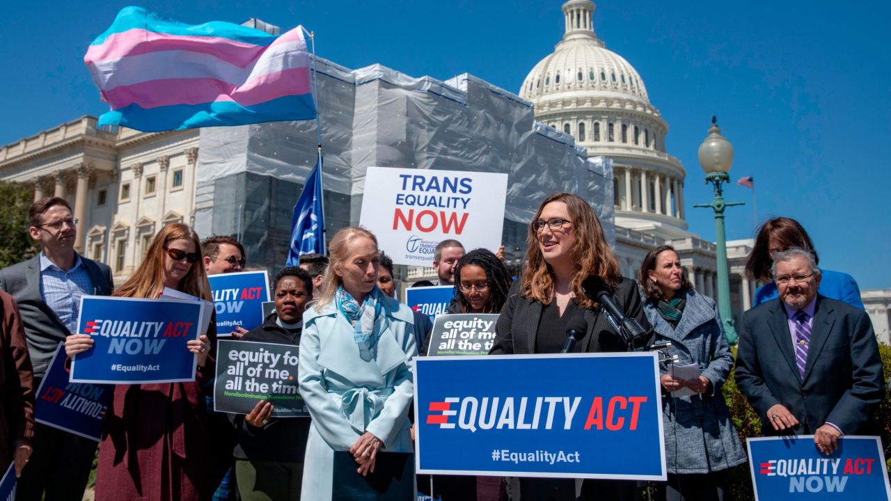 Sarah McBride, national press secretary of Human Rights Collation, speaks on the introduction of the Equality Act, a comprehensive LGBTQ nondiscrimination bill at the US Capitol on April 01, 2019, in Washington, DC. 