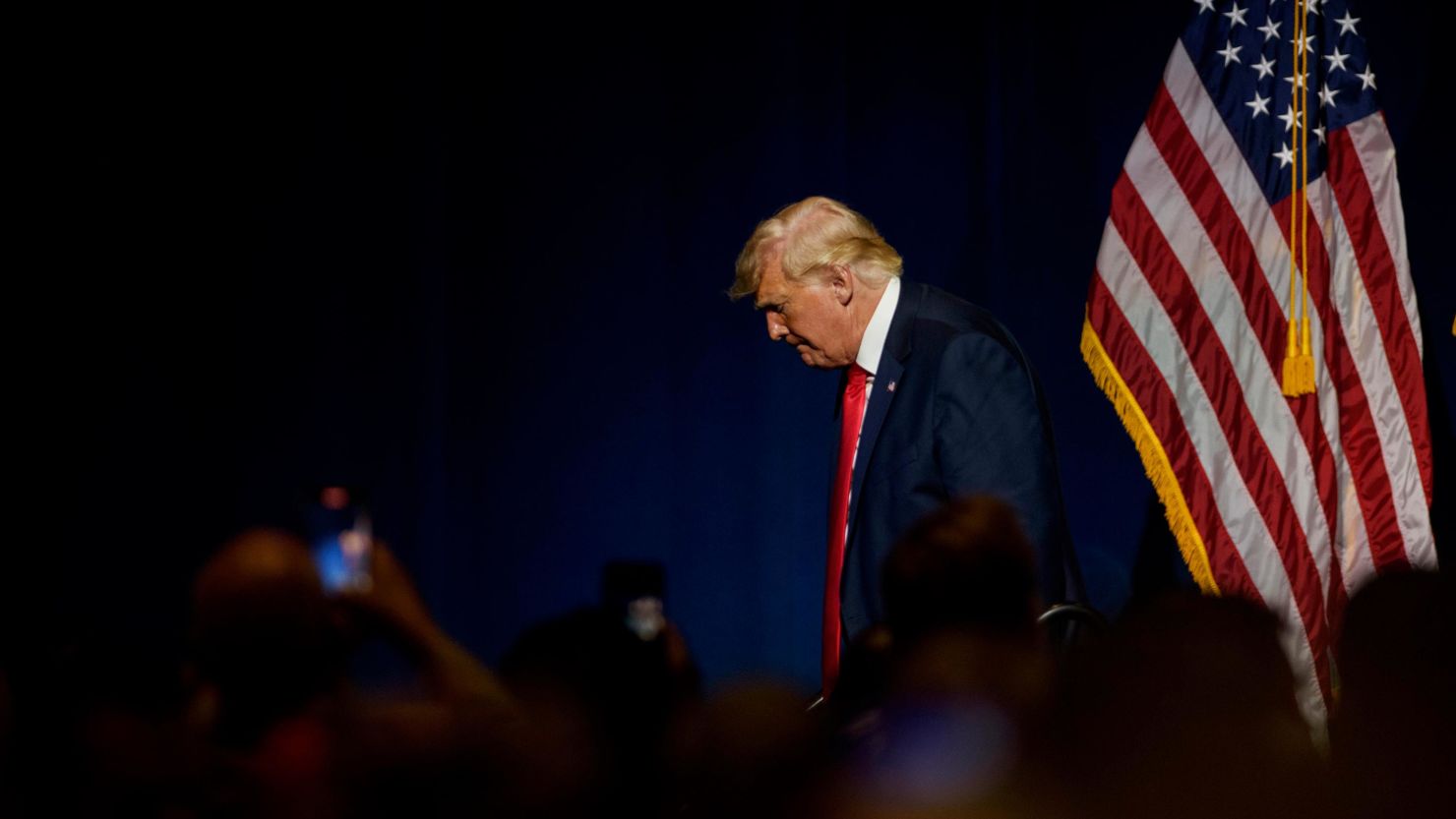 Former US President Donald Trump exits the North Carolina GOP state convention on June 5, 2021 in Greenville, North Carolina.