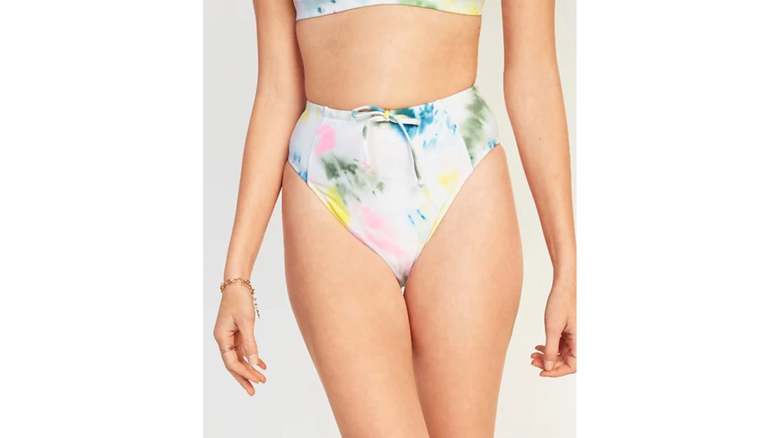 High-Waisted Tie-Dye Drawstring Swim Bottoms