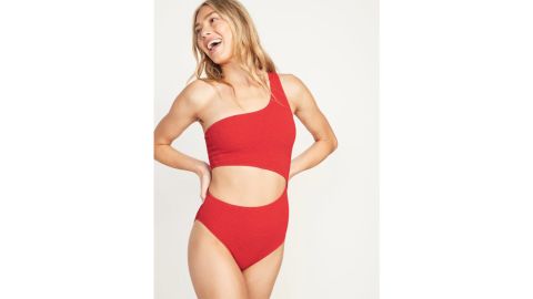Textured One-Shoulder Side-Cutout One-Piece Swimsuit 