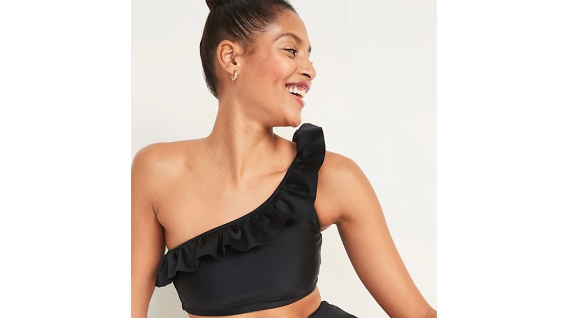 Ruffled One-Shoulder Swim Top