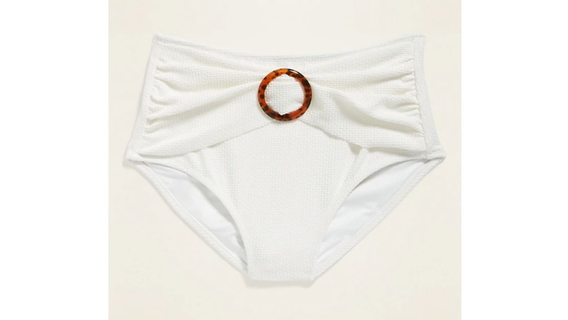 High-Waisted Textured-Pique Belted Swim Bottoms