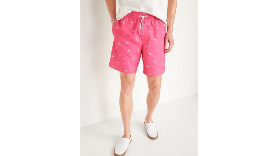 Pink Palm Printed Swim Trunks