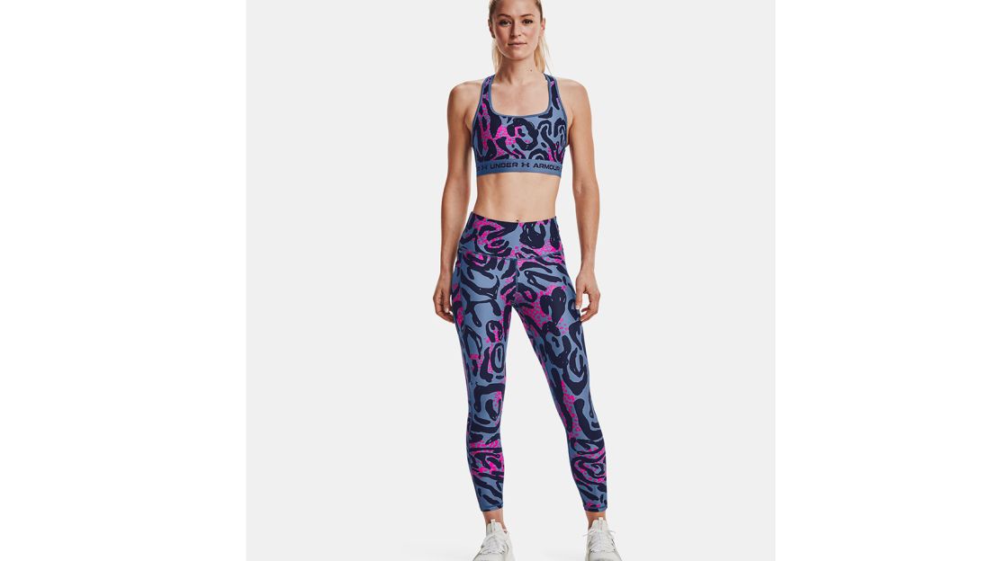 Under Armour Women's Armour Mid Crossback Printed Sports Bra & No-Slip Waistband Printed Ankle Leggings