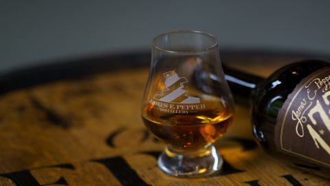A bottle of James E. Pepper 1776 bourbon.