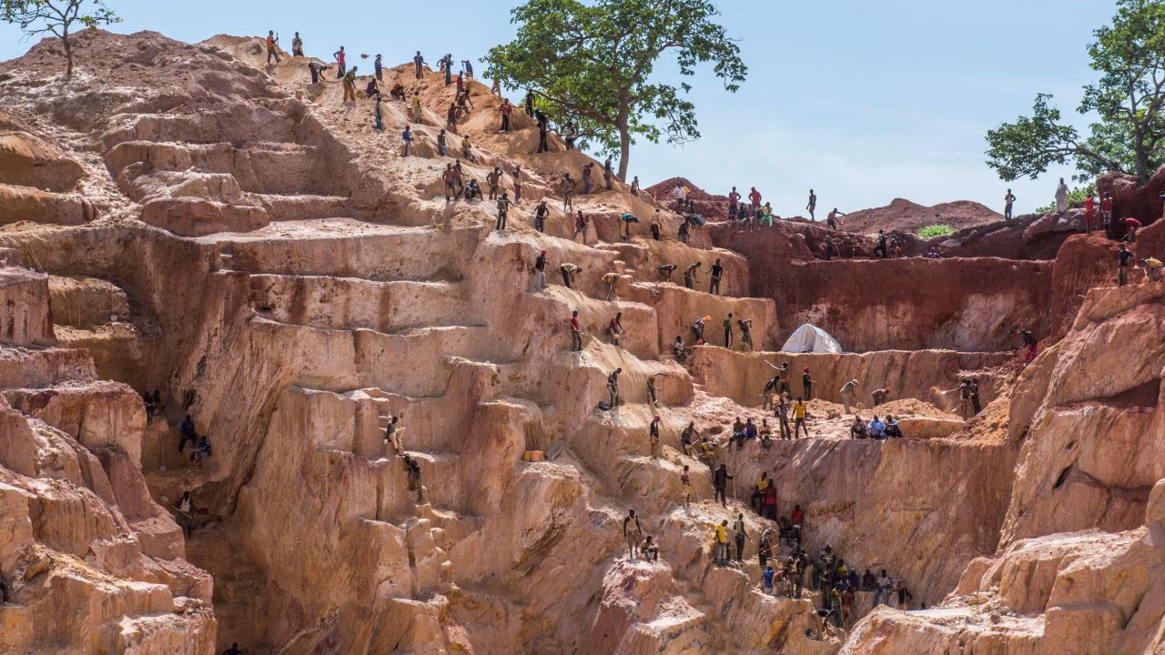 Gold miners work in the Ndassima gold mine, about 25 miles from Bambari, Central African Republic, in May 2019.
