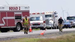 Emergency crews work the scene of a fatal crash on I-65 north of Indiana 18.