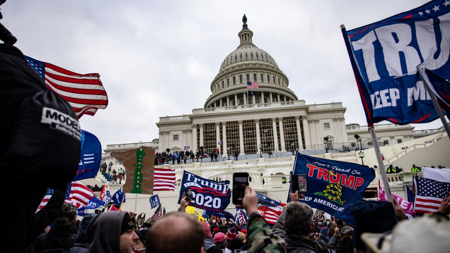 Supporters of then-President Donald Trump storm the US Capitol on January 6, 2021, in Washington. 
