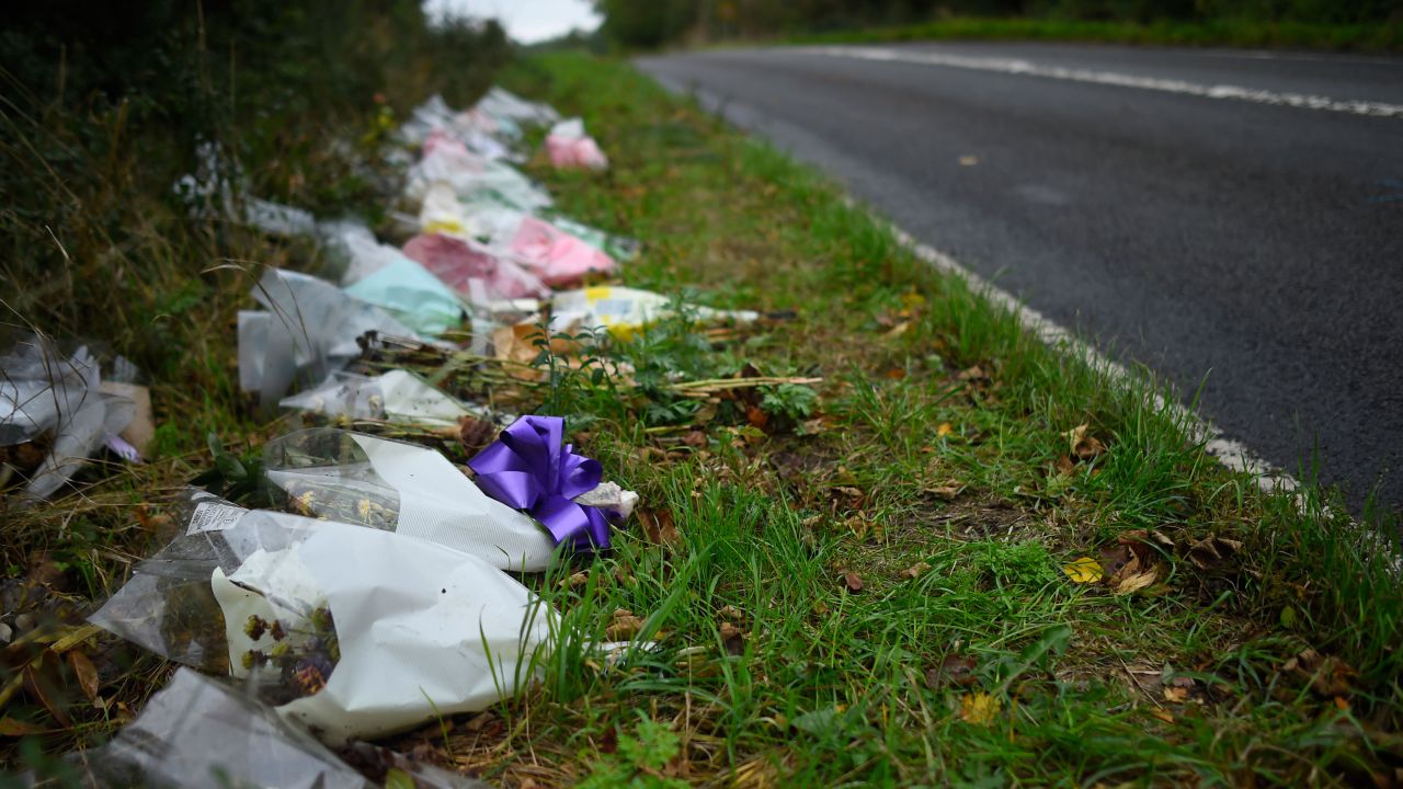 A photo of a makeshift memorial for Harry Dunn near RAF Croughton in England taken on October 7, 2019.