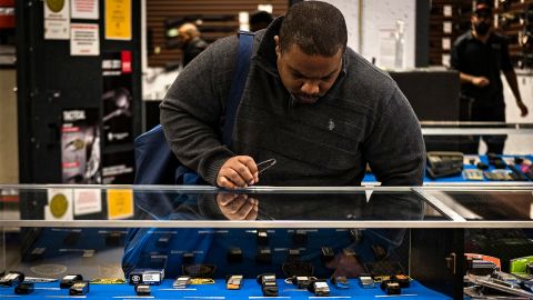 Stephen Yorkman, president of the Prince George's County chapter of the National African American Gun Association, window-shops for pistol clips while he waits his turn for a shooting lane at the Maryland Small Arms Range in Upper Marlboro, Maryland, on Saturday, March 4, 2017.