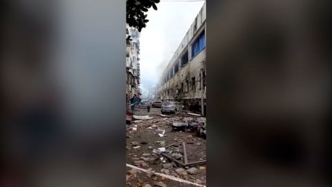 The aftermath of the explosion in Shiyan city, Hubei province.