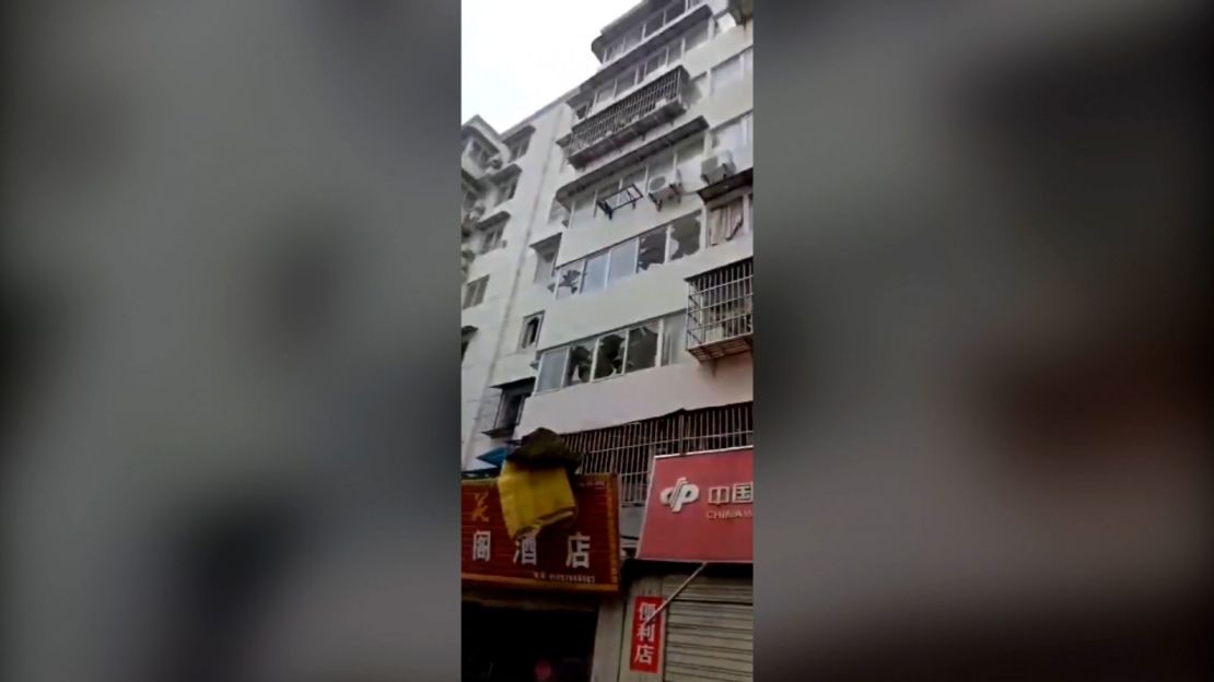 Windows of nearby buildings were shattered by the explosion in Shiyan city, Hubei province.