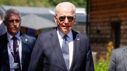 US President Joe Biden arrives for a plenary session during G7 summit in Carbis Bay, Cornwall on June 13, 2021. (Photo by PHIL NOBLE / POOL / AFP) (Photo by PHIL NOBLE/POOL/AFP via Getty Images)