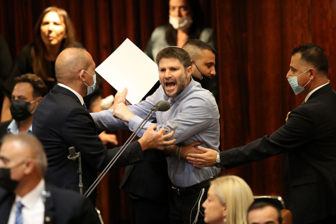 Israeli right wing politician Betzalel Smotrich shouts during a Knesset session in Jerusalem Sunday, June 13, 2021.