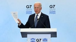 US President Joe Biden takes part in a press conference on the final day of the G7 summit at Cornwall Airport Newquay, near Newquay, Cornwall on June 13, 2021. (Photo by Brendan SMIALOWSKI / AFP) (Photo by BRENDAN SMIALOWSKI/AFP via Getty Images)