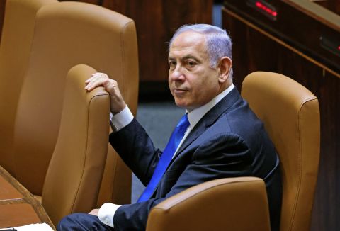 Netanyahu attends a special session to vote on a new government in June 2021. Naftali Bennett <a href="https://www.cnn.com/2021/06/13/middleeast/israel-knesset-vote-prime-minister-intl/index.html" target="_blank">won a confidence vote with the narrowest of margins</a> — 60 votes to 59 — ending Netanyahu's 12-year grip on power.