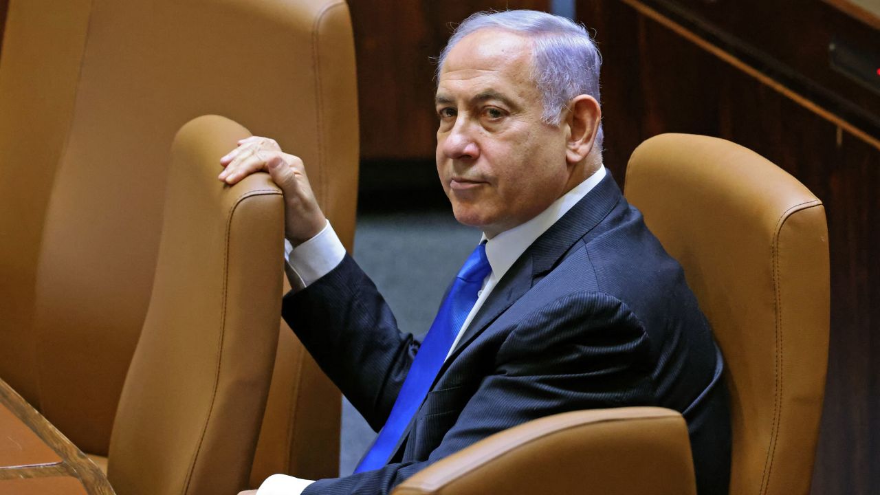 Israel's Prime Minister Benjamin Netanyahu attends a special session to vote on a new government at the Knesset in Jerusalem, on June 13, 2021. - A delicate eight-party alliance united by animosity for Netanyahu is poised to take over with right-wing Naftali Bennett as prime minister, if the coalition deal passes today's slated parliamentary vote. (Photo by Emmanuel DUNAND / AFP) (Photo by EMMANUEL DUNAND/AFP via Getty Images)