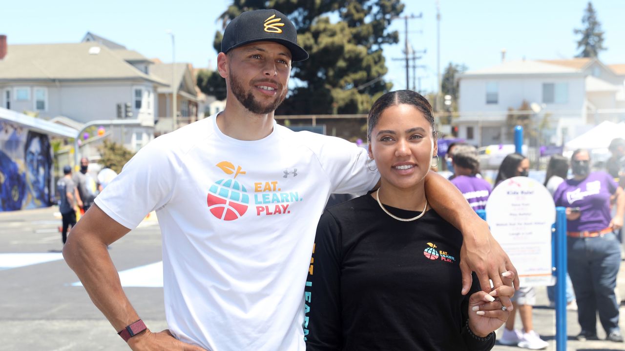 Stephen and Ayesha Curry unveil the new playground at Franklin Elementary School in Oakland, California.