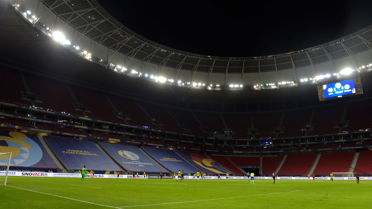 A general view of the empty stands in the match between between Brazil and Venezuela.