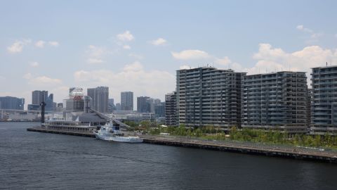 A general view of the Tokyo 2020 Olympic Village buildings from Harumi bridge.