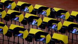 A voting booths in Inglewood, California, which was open for early voting in October 2020. (Luis Sinco / Los Angeles Times via Getty Images)