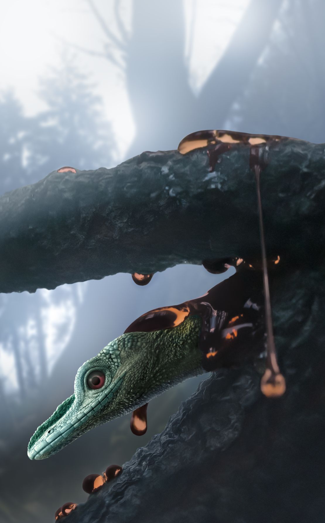 Oculudentavis naga, depicted in this artist's impression, is a bizarre lizard that research initially categorized as a tiny, birdlike dinosaur. 