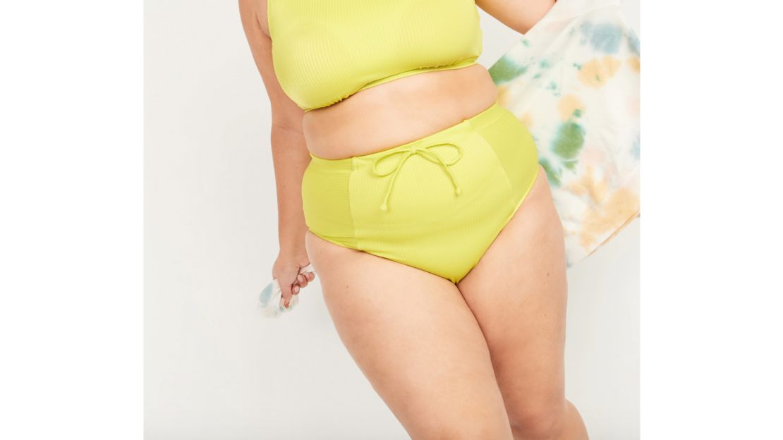 High-Waisted Secret-Slim Textured-Rib Plus-Size Swim Bottoms