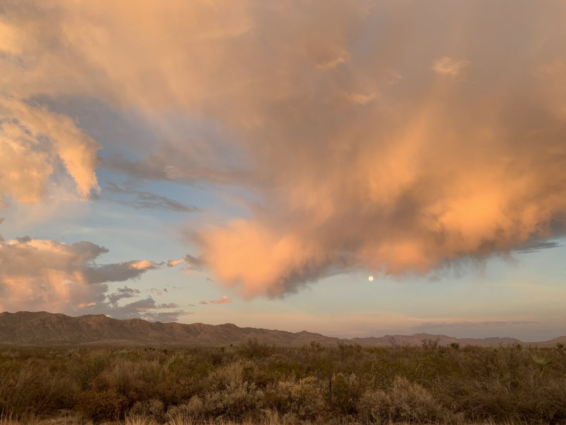 The moon sets over the Chihuahuan Desert.