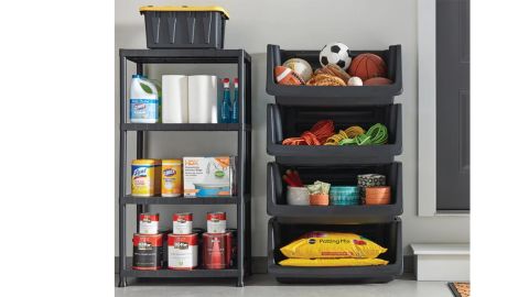 Black 4-tier plastic garage storage shelf set