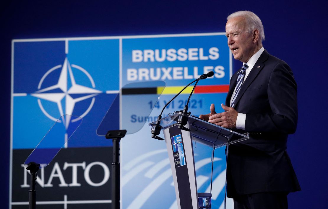 US President Joe Biden gives a press conference after the NATO summit in Brussels on June 14, 2021.