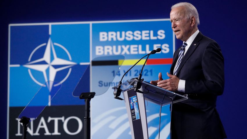 US President Joe Biden gives a press conference after the NATO summit at the North Atlantic Treaty Organization (NATO) headquarters in Brussels, on June 14, 2021.