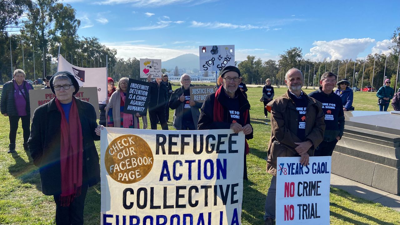 Migrant rights campaigners gathered outside Parliament House in Canberra on Tuesday to call for the family's release.