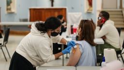 NEW YORK, USA - JUNE 13: 12 years and older New Yorkers are getting vaccinated at the St. Anthony of Padua Roman Catholic Church in Bronx of New York City, United States on June 13, 2021. (Photo by Tayfun Coskun/Anadolu Agency via Getty Images)